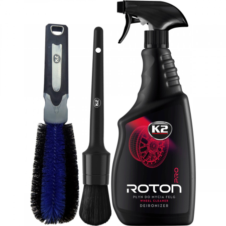 Curatare jante si anvelope - Set K2 Solutie Curatat Jante Roton Pro 1L D10011 + K2 Perie Detailing 31MM M315 + K2 Perie Curatat Jante M358