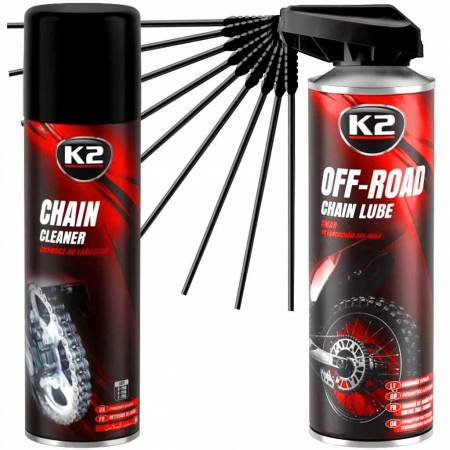Moto/Atv - Set K2 Spray Curatat Lant Chain Cleaner 500ML W148NM + K2 Spray Lubrifiant Lant Chain Lube Off Road 500ML W140NM