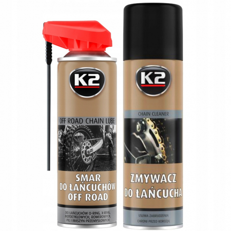 Moto/Atv - Set K2 Spray Lubrifiant Lant Chain Lube Off Road 500ML W140 + K2 Spray Curatat Lant Chain Cleaner 500ML W148