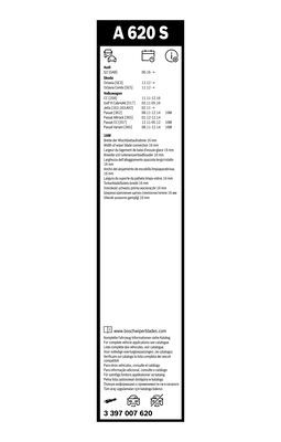 Set lamele stergator BOSCH AeroTwin A620S 3 397 007 620, lungime 600 mm, 475 mm, fara carcasa, pentru vehicule cu volan pe stanga [2]