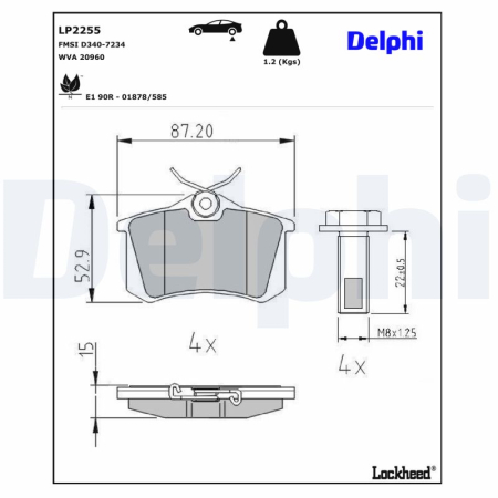 Piese auto - Set placute frana spate Delphi  LP2255 Audi, VW, Skoda, Seat, Ford, Renault, Peugeot