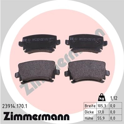 Piese auto - Set placute frana spate Zimmerman  23914.170.1  Audi, VW, Skoda, Seat