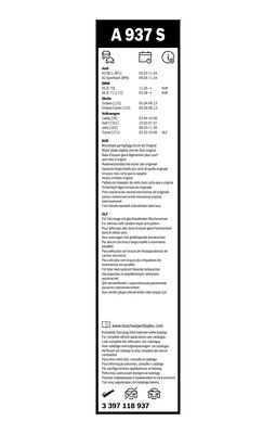 Set stergatoare BOSCH AeroTwin A937S 3397118937, lungime 600 mm, 475 mm, fara carcasa, pentru vehicule cu volan pe dreapta [2]