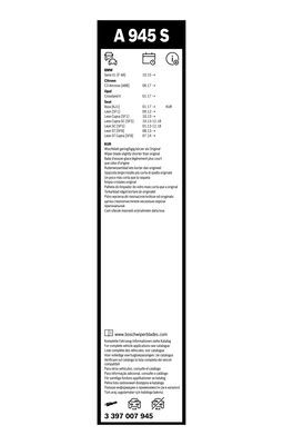 Set stergatoare BOSCH AeroTwin A945S 3397007945, lungime 650 mm, 400 mm, fara carcasa, pentru vehicule cu volan pe stanga [2]