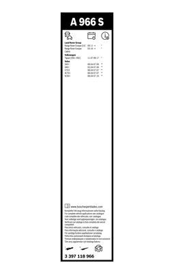 Set stergatoare BOSCH AeroTwin A966S 3397118966, lungime 600 mm, 530 mm, fara carcasa, pentru vehicule cu volan pe stanga [2]