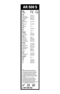 Set stergatoare BOSCH AeroTwin Retro AR500S 3397009081, lungime 2 x 500 mm, kit retrofit, fara carcasa, pentru vehicule cu volan pe stanga [2]