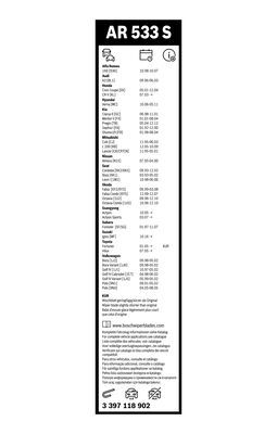 Set stergatoare BOSCH AeroTwin Retro AR533S 3397118902, lungime 530 mm, 475 mm, kit retrofit, fara carcasa, pentru vehicule cu volan pe stanga [2]