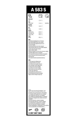 Set stergatoare parbriz BOSCH A583S 3397007583, lamela tip AeroBlade, lungime 650 mm, 340 mm, pentru vehicule cu volan pe stanga [2]