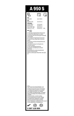 Set stergatoare parbriz BOSCH AeroTwin A950S 3397118950, lungime 700 mm, lungime 700 mm, fara carcasa [2]