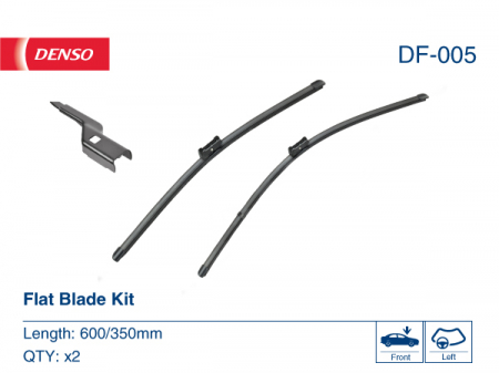 Set stergatoare parbriz DENSO Flat Blade DF-005, lungime 600 mm, 350 mm, lama stergator lata [1]