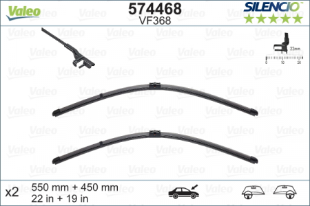 Set stergatoare parbriz VALEO SILENCIO FLAT BLADE 574468, lungime 450 mm, 550 mm, lama stergator lata [1]
