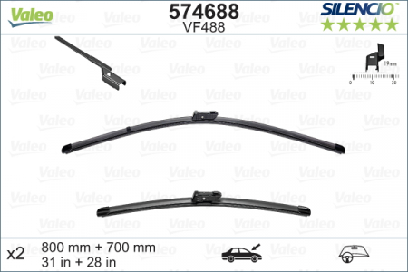 Set stergatoare parbriz VALEO SILENCIO FLAT BLADE 574688, lungime 700 mm, 800 mm, lama stergator lata [1]