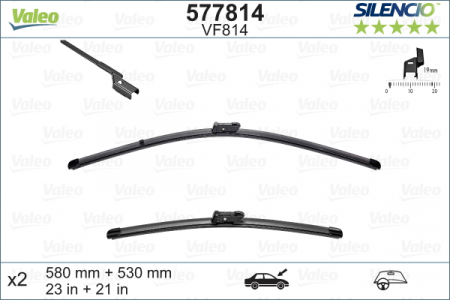 Set stergatoare parbriz VALEO SILENCIO FLAT BLADE 577814, lungime 530 mm, 580 mm, lama stergator lata [1]