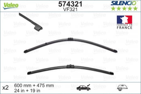 Set stergatoare parbriz VALEO SILENCIO X.TRM FLAT BLADE SET 574321, lungime 600 mm, 475 mm, fara carcasa, cu spoiler [1]