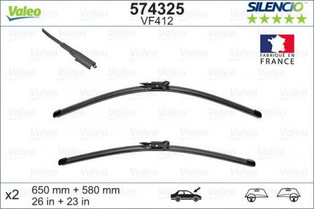 Set stergatoare parbriz VALEO SILENCIO X.TRM FLAT BLADE SET 574325, lungime 650 mm, 580 mm, fara carcasa, cu spoiler [1]