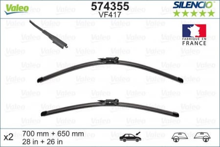 Set stergatoare parbriz VALEO SILENCIO X.TRM FLAT BLADE SET 574355, lungime 700 mm, 650 mm, fara carcasa, cu spoiler [1]