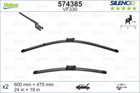 Set stergatoare parbriz VALEO SILENCIO X.TRM FLAT BLADE SET 574385, lungime 600 mm, 475 mm, fara carcasa, cu spoiler [1]