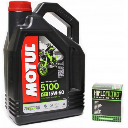 Pachete revizie - Set Ulei Motor Motul 4T 5100 15W-50 Technosynthese MA2 4L 104083 + Filtru Ulei Moto Hiflofiltro HF164