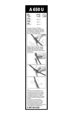 Stergator parbriz BOSCH AeroTwin A650U 3397013532, lungime 650 mm, fara carcasa [2]
