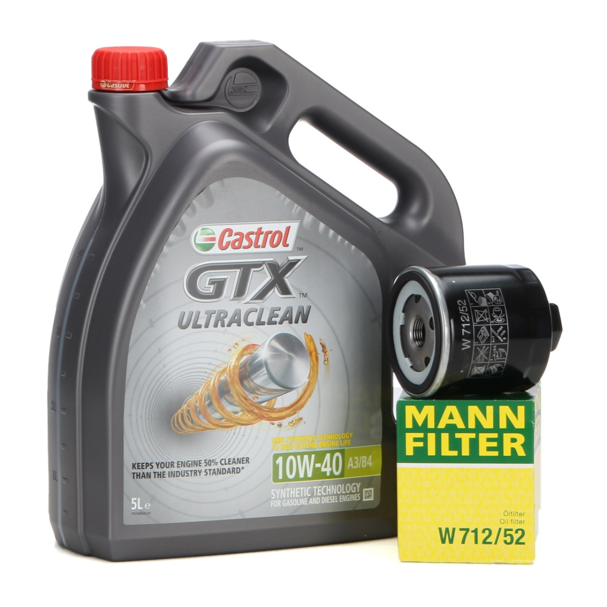 Set Ulei Motor Castrol GTX Ultraclean 10W-40 5L(4L+1L) + Filtru Ulei Mann Filter W712 52