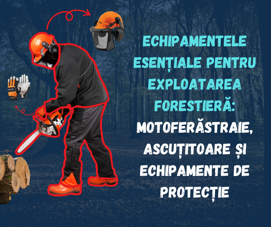 Echipamentele esențiale pentru exploatarea forestieră: motoferăstraie, ascuțitoare și echipamente de protecție