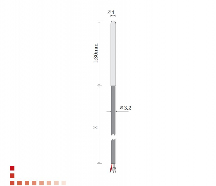 PT-30x4/2M, senzor temperatura, PT100, 3 fire, Ø4 x 30mm, cablu silicon [1]