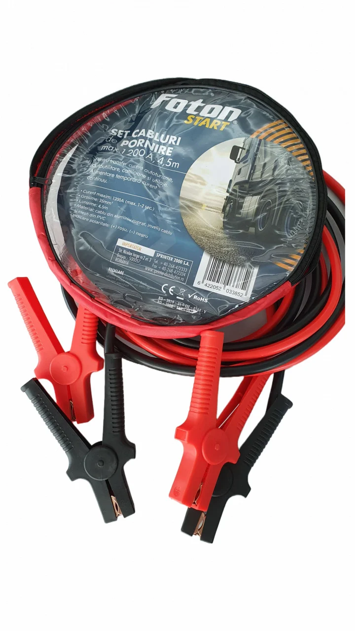 cabluri lungi de pornire foton ,1200A, 4.5m, profesionale, in gentuta cu fermoar [3]