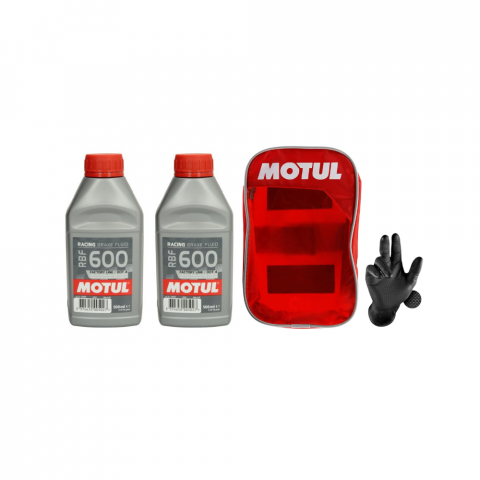 Lichid de frana - Set 2 buc, Lichid frana Motul RBF 600 FACTORY LINE, 500 ml, Husa Motul, 1 pereche manusi