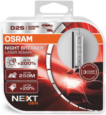 BECURI XENON - Set 2 Xenon D2S 85V, Osram, Xenarc Night Breaker Laser NextGen +200%, 4500k, 66240XNN-HCB