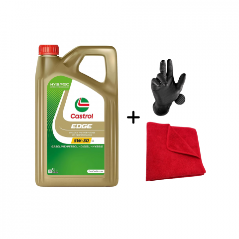 Uleiuri de motor - Ulei motor Castrol Edge LongLife, 5W30, 5L, Laveta din Microfibra, Profesionala, 30x30 cm, 1 pereche manusi