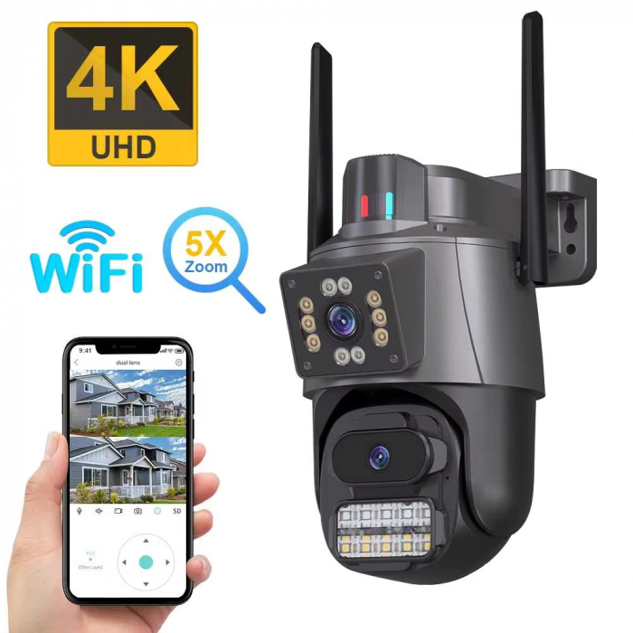 Camera de Supraveghere WIFI Pro 8MP, Ultra HD, Rotire 300°, Zoom 5X, Senzor de Miscare & Alarma, Comunicare Bidirectionala, LED-uri Nocturne, Exterior/Interior, Argintiu Premium [7]
