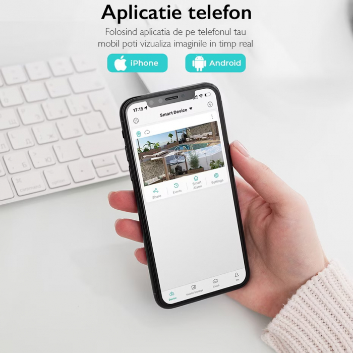 Camera de Supraveghere WIFI Pro 8MP, Ultra HD, Rotire 300°, Zoom 5X, Senzor de Miscare & Alarma, Comunicare Bidirectionala, LED-uri Nocturne, Exterior/Interior, Argintiu Premium [3]