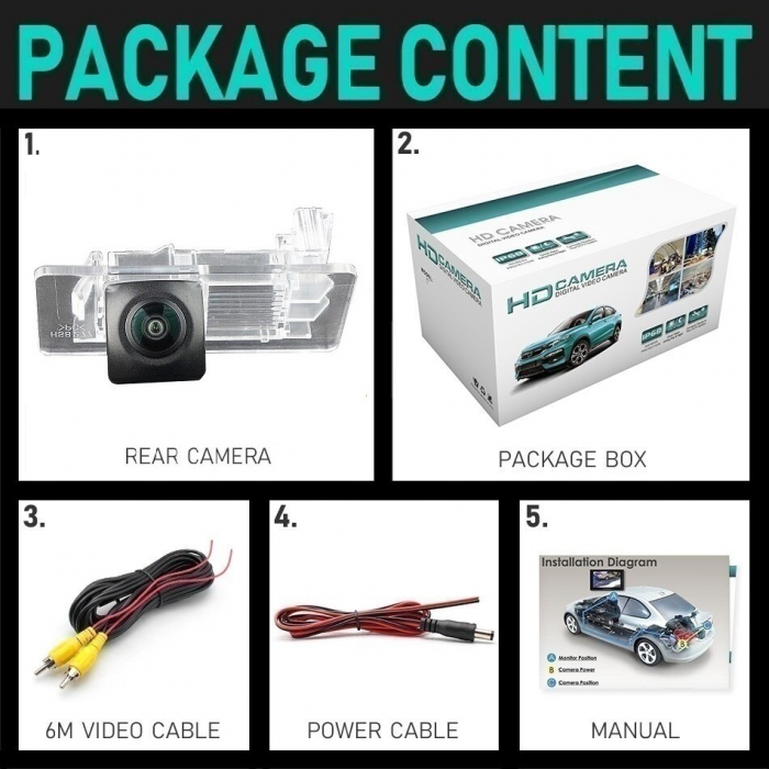 Camera marsarier HD, unghi 170 grade cu StarLight Night Vision VW Passat B6, B7 Variant, Golf 6 Variant, Sharan, Touran, Touareg, Jetta, Polo V - FA8277-W [5]