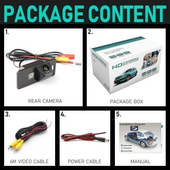 Camera marsarier HD, unghi 170 grade cu StarLight Night Vision VW Passat B6, B7 Variant, Golf 6 Variant, Sharan, Touran, Touareg, Jetta, Polo V - FA928-V [4]