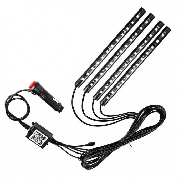 Kit 4 Lumini Ambientale RGB cu Aplicatie Telefon Bluetooth, 12V, 12 LED, 22 cm LAL-12 [3]