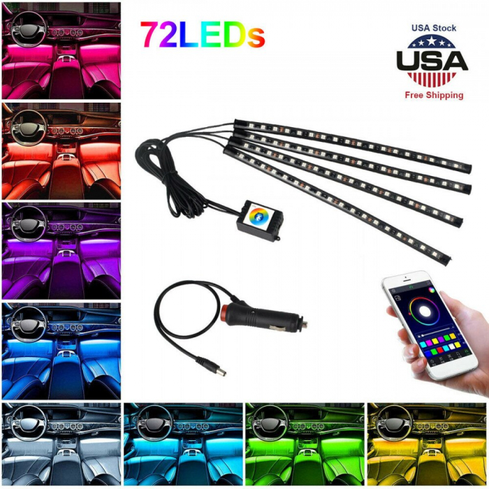 Kit 4 Lumini Ambientale RGB cu Aplicatie Telefon Bluetooth, 12V, 18 LED, 32 cm LAL-18 [5]