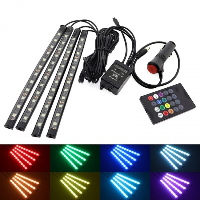 Kit 4 Lumini Ambientale RGB cu telecomanda, 12V, 12 LED, 22 cm LAL-12 [1]