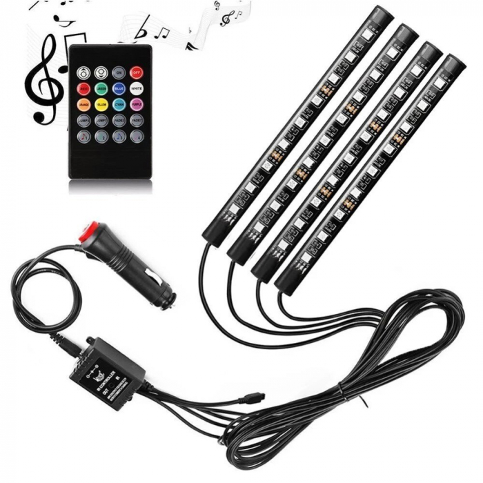 Kit 4 Lumini Ambientale RGB cu telecomanda, 12V, 9 LED, 17 cm LAL-9-remote [2]