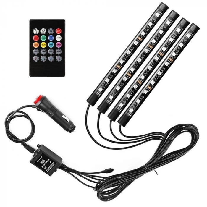 Kit 4 Lumini Ambientale RGB cu telecomanda, 12V, 12 LED, 22 cm LAL-12 [2]