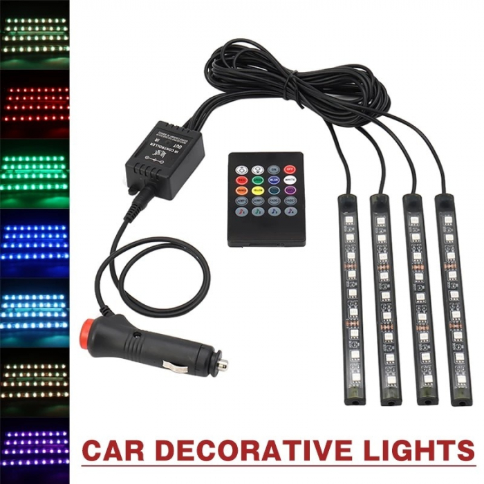 Kit 4 Lumini Ambientale RGB cu telecomanda, 12V, 9 LED, 17 cm LAL-9-remote [1]