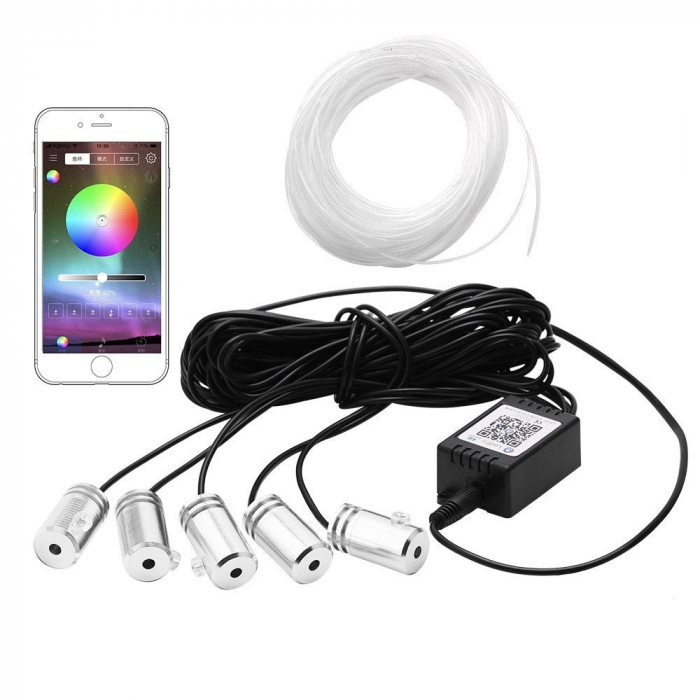Kit Lumini Ambientale Auto 6 metri cu 5 canale, fir neon RGB cu Aplicatie Telefon Bluetooth, 12V AL-5LC6M [3]
