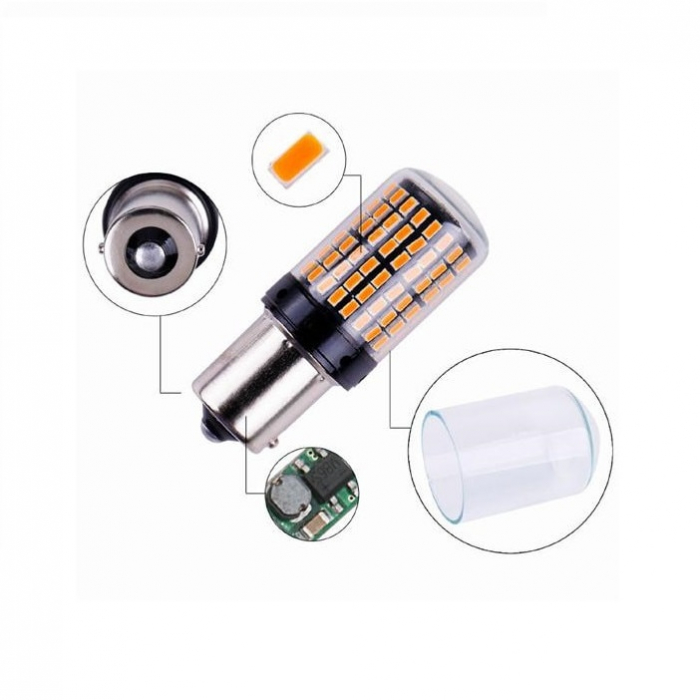 Led auto 1156 BA15S P21W 1156 Rosu cu Canbus 144 SMD 3014 12V - BA15S-144SMD-3014 [1]