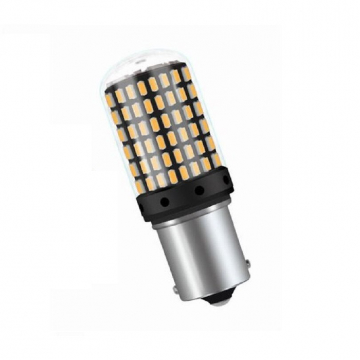 Led auto 1156 BA15S P21W Canbus Portocaliu cu 144 SMD 3014 12V BA15S 144SMD 3014 amber [3]