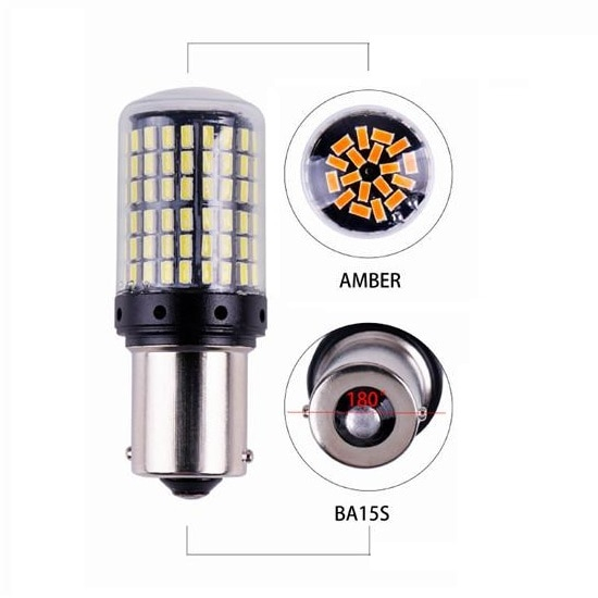 Led auto 1156 BA15S P21W Canbus Portocaliu cu 144 SMD 3014 12V BA15S 144SMD 3014 amber [4]