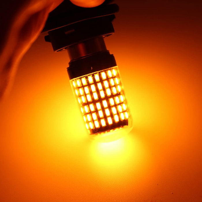 Led auto Canbus Portocaliu W21W/5W T20 7443 144 SMD 3014 12V T20 7443 - 144SMD-3014-AMBER [2]
