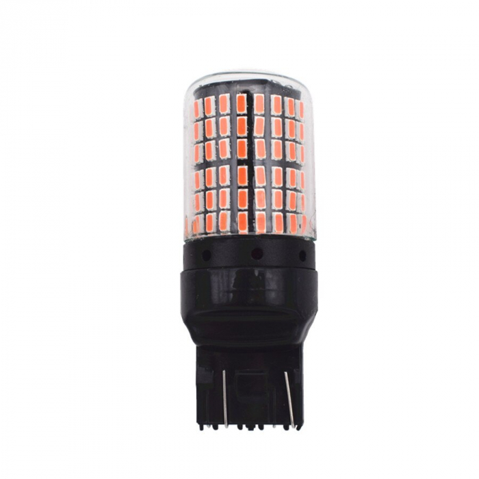 Led auto Canbus Portocaliu W21W/5W T20 7443 144 SMD 3014 12V T20 7443 - 144SMD-3014-AMBER [1]