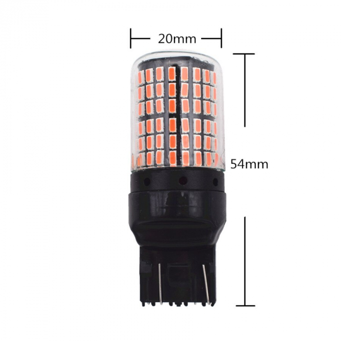 Led auto Canbus Portocaliu W21W/5W T20 7443 144 SMD 3014 12V T20 7443 - 144SMD-3014-AMBER [3]