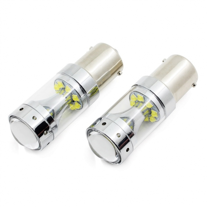 Led Auto Portocaliu 60W P21W, BAU15S Canbus cu leduri CREE - Fara polaritate [3]
