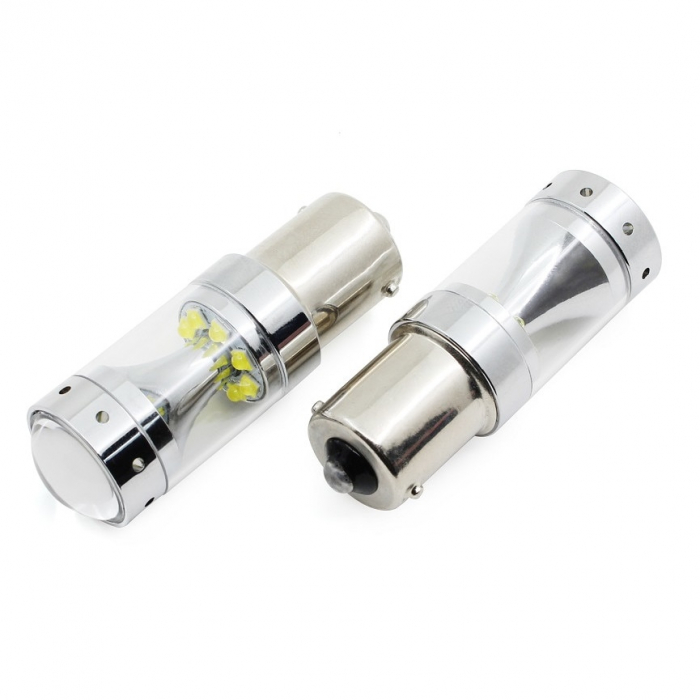 Led Auto Portocaliu 60W P21W, BAU15S Canbus cu leduri CREE - Fara polaritate [2]