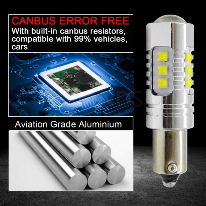 Led auto ROSU H21W / BAY9S Canbus 80W 12-24V Leduri CREE - BTLE1116C-BAY9S-RED [2]